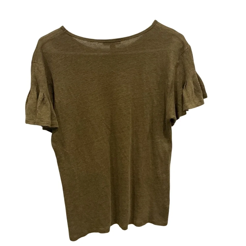 J.Crew Womens 100% Linen Top S Hunter Green Flutter Sleeve Preppy Summer Boho